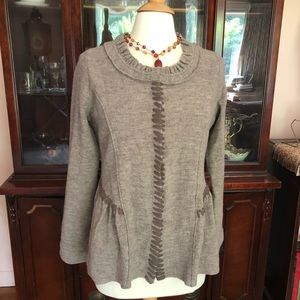 Anthro Guinevere Boiled Wool Taupe Sweater Ruffle